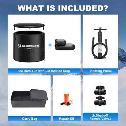 XL Ice Bath Tub for Cold Plunge, 120 Gal Ice Plunge Tub with Insulated Lid, Step Stool, Portable Inflatable Ice Pod Plunge Barrel, Easy Chiller Connection, Cold Therapy Indoor Outdoor
