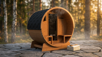 Outdoor Indoor Finland Pine Wet Dry Barrel Sauna 3-5 Person Front Porch Canopy 4.5 Kw ETL Certified Bitumen Shingle Roof — Lifestyle