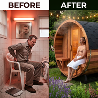 Traditional Steam Sauna Crafted for Premium Relaxation, Red Cedar Construction, 6-Person Capacity, Exterior Benches — Before & After