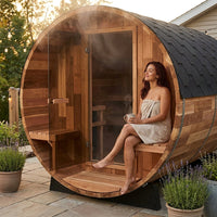 Traditional Steam Sauna Crafted for Premium Relaxation, Red Cedar Construction, 6-Person Capacity, Exterior Benches — Lifestyle