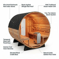 Traditional Steam Sauna Crafted for Premium Relaxation, Red Cedar Construction, 6-Person Capacity, Exterior Benches — How It Works